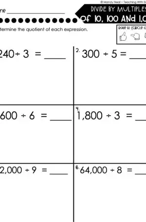 4th Grade Division – Divide by Multiples of 10, 100, and 1000 Worksheet 1