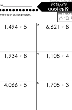 4th Grade Division – Estimate Quotients Worksheet 1