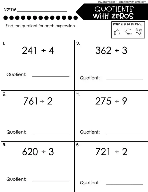 4th Grade Division – Quotients with Zeros Worksheet 2