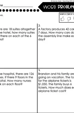 4th Grade Division – Word Problems Worksheet 1