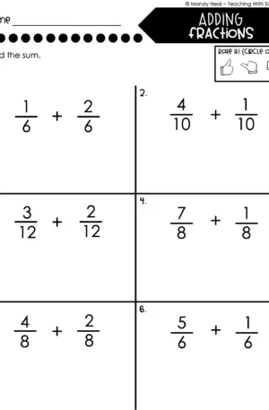 4th Grade Fractions – Adding Fractions Worksheet 1