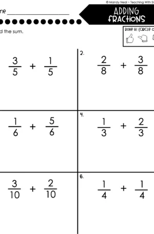 4th Grade Fractions – Adding Fractions Worksheet 2