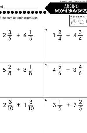 4th Grade Fractions – Adding Mixed Numbers Worksheet 1