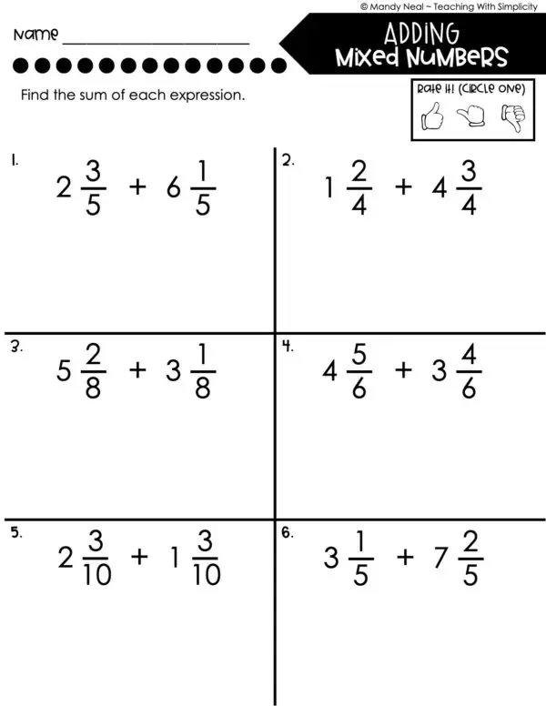 4th Grade Fractions – Adding Mixed Numbers Worksheet 1