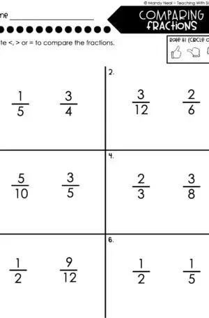 4th Grade Fractions – Comparing Fractions Worksheet 1