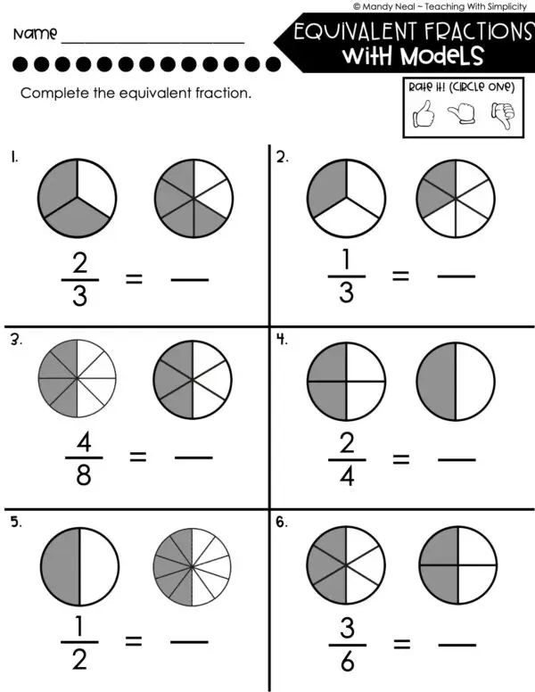 4th Grade Fractions – Equivalent Fractions with Models Worksheet 2