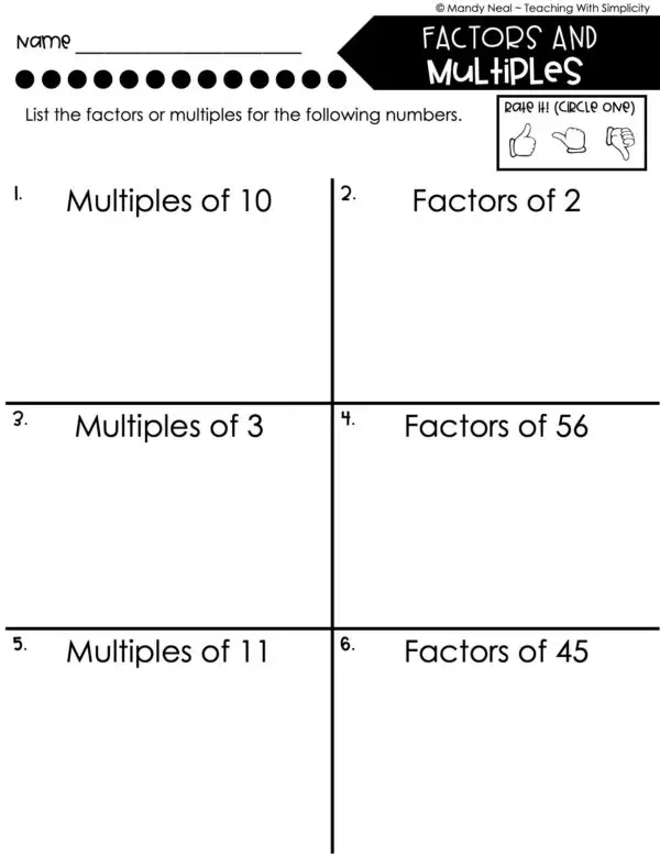 4th Grade Fractions – Factors and Multiples Worksheet 2