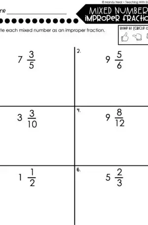 4th Grade Fractions – Mixed Numbers - Improper Fractions Worksheet 2