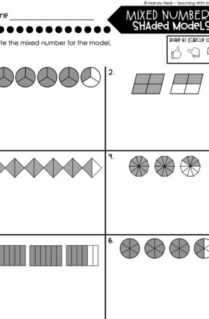 4th Grade Fractions – Mixed Numbers - Shaded Molecules Worksheet 1