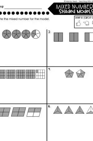 4th Grade Fractions – Mixed Numbers - Shaded Molecules Worksheet 2