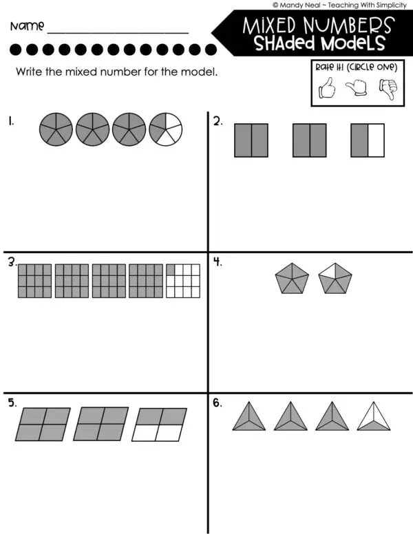 4th Grade Fractions – Mixed Numbers - Shaded Molecules Worksheet 2