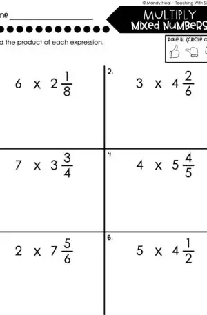 4th Grade Fractions – Multiply Mixed Numbers Worksheet 1