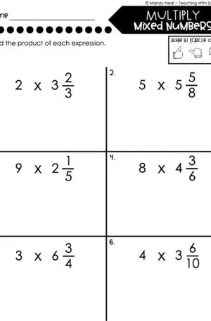 4th Grade Fractions – Multiply Mixed Numbers Worksheet 2