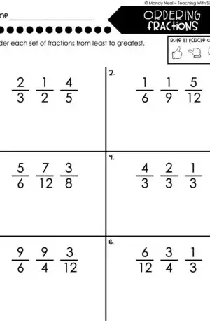 4th Grade Fractions – Ordering Fractions Worksheet 1