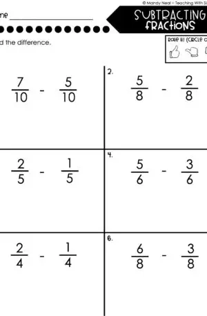 4th Grade Fractions – Subtracting Fractions Worksheet 1