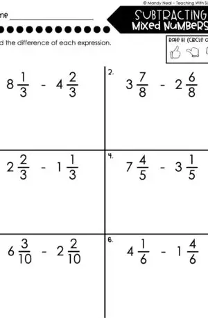 4th Grade Fractions – Subtracting Mixed Numbers Worksheet 2