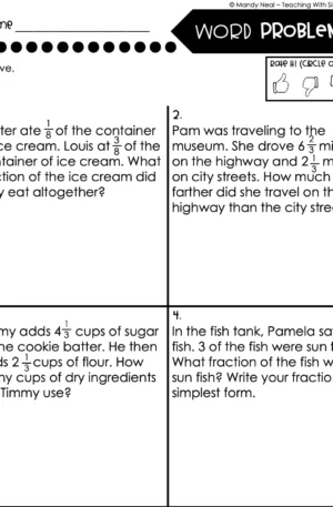 4th Grade Fractions – Word Problems Worksheet 1