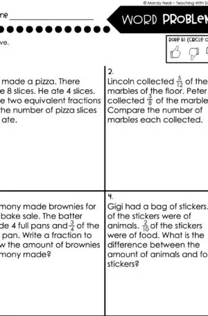 4th Grade Fractions – Word Problems Worksheet 2