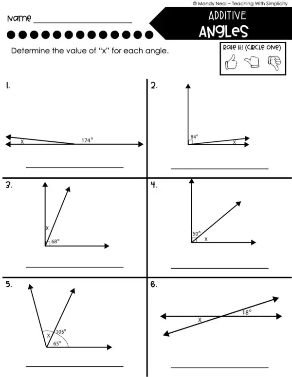 4th Grade Geometry – Additive Angles Worksheet 1