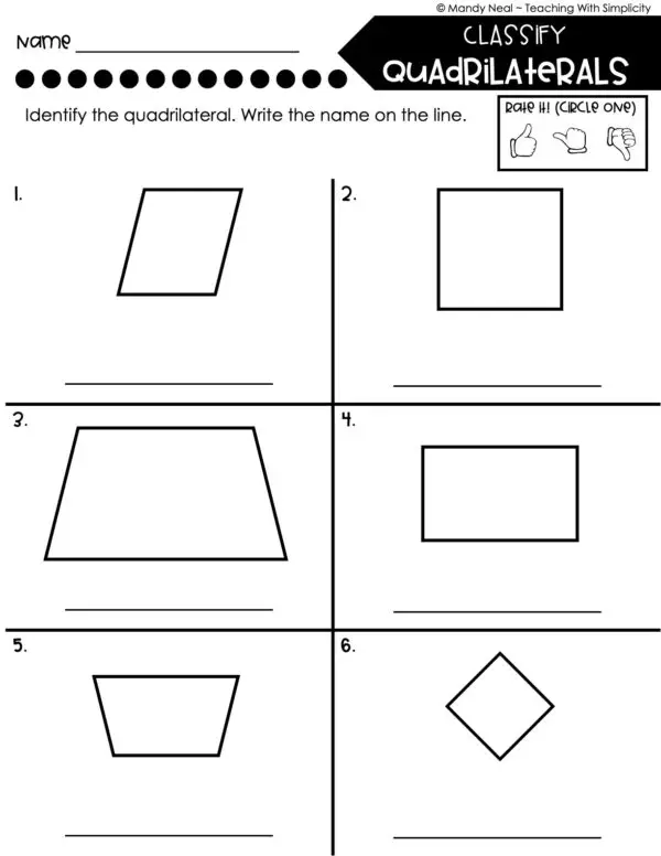 4th Grade Geometry – Classify Quadrilaterals Worksheet 1