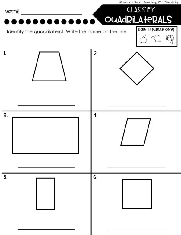 4th Grade Geometry – Classify Quadrilaterals Worksheet 2