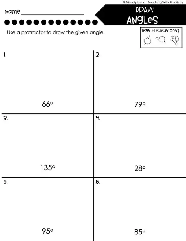 4th Grade Geometry – Draw Angles Worksheet 1