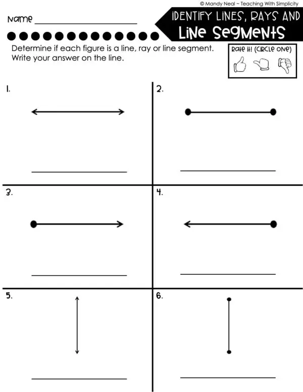 4th Grade Geometry – Identify Lines, Rays, and Line Segments Worksheet 1