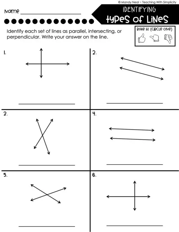 4th Grade Geometry – Identifying Types of Lines Worksheet 1