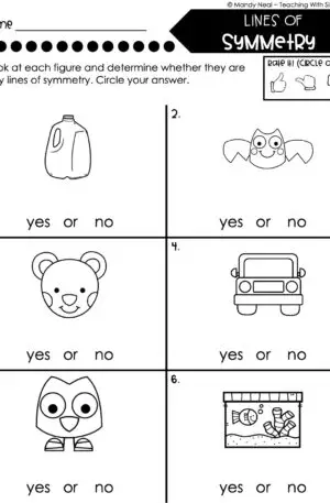 4th Grade Geometry – Lines of Symmetry Worksheet 1