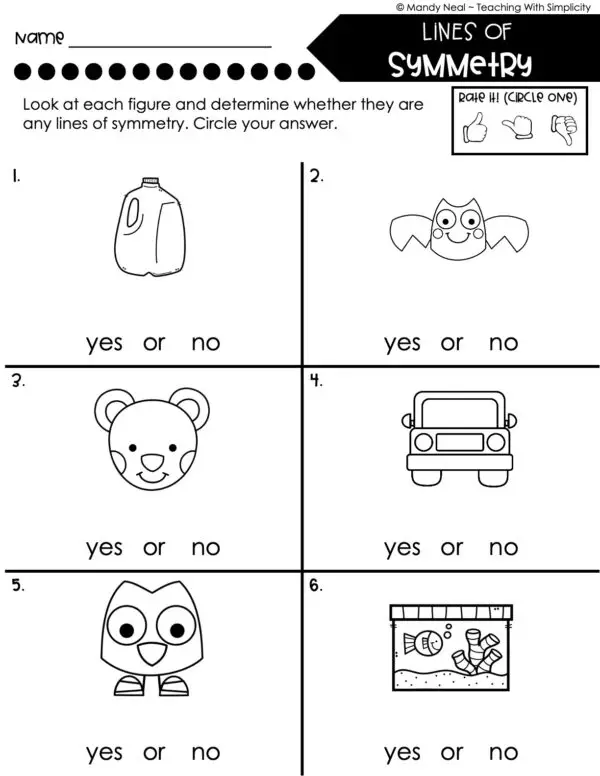 4th Grade Geometry – Lines of Symmetry Worksheet 1