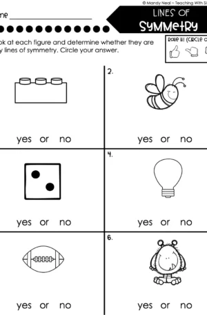 4th Grade Geometry – Lines of Symmetry Worksheet 2