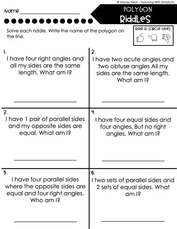 4th Grade Geometry – Polygon Riddles Worksheet 1