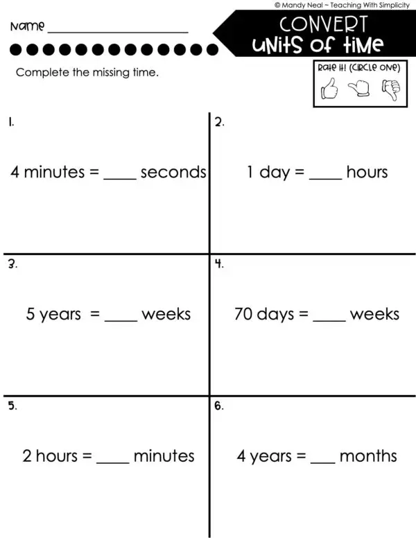 4th Grade Measurement – Convert Units of Time Worksheet 1