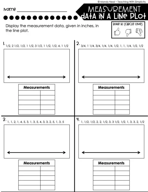 4th Grade Measurement – Data in a Line Plot Worksheet 1