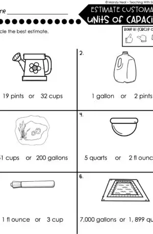 4th Grade Measurement – Estimate Customary Units of Capacity Worksheet 2