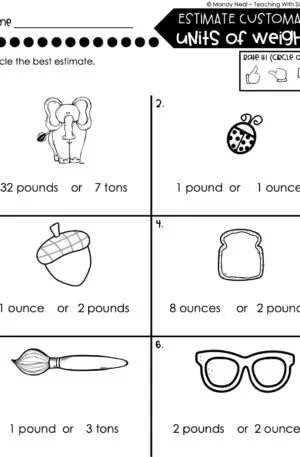 4th Grade Measurement – Estimate Customary Units of Weight Worksheet 1