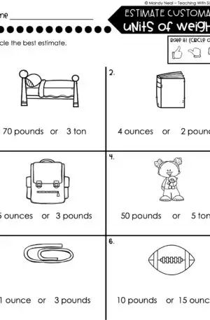 4th Grade Measurement – Estimate Customary Units of Weight Worksheet 2