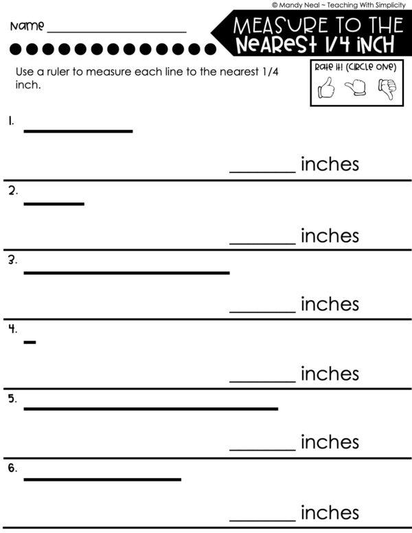 4th Grade Measurement – Measure to the Nearest 1/4 Inch Worksheet 2