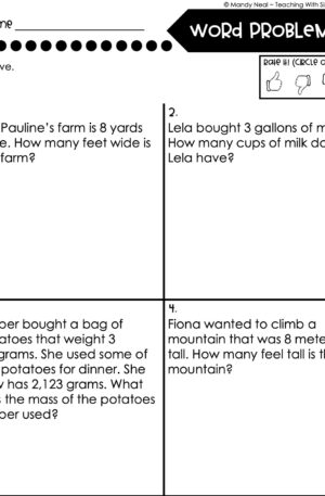 4th Grade Measurement – Word Problems Worksheet 1