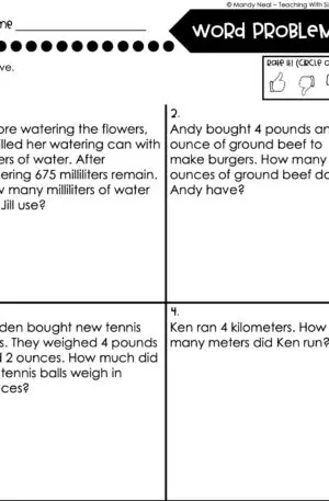 4th Grade Measurement – Word Problems Worksheet 2