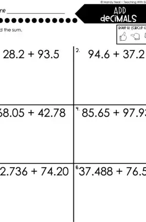 5th Grade Decimals – Add Decimals Worksheet 2