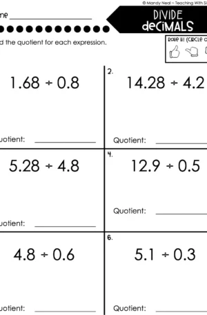 5th Grade Decimals – Divide Decimals Worksheet 2