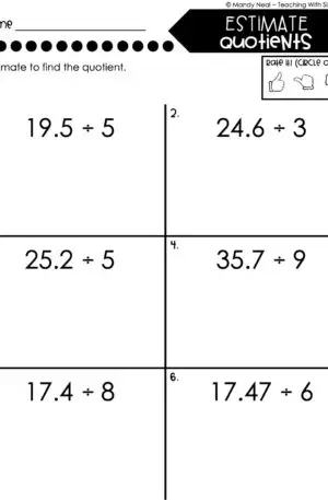 5th Grade Decimals – Estimate Quotients Worksheet 1