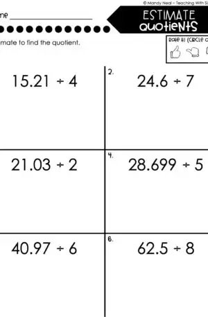 5th Grade Decimals – Estimate Quotients Worksheet 2