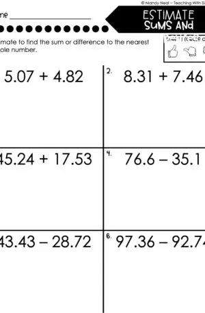 5th Grade Decimals – Estimate Sums and Differences Worksheet 2