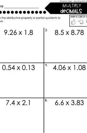 5th Grade Decimals – Multiply Decimals Worksheet 1