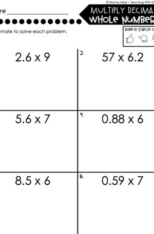 5th Grade Decimals – Multiply Decimals and Whole Numbers Worksheet 1