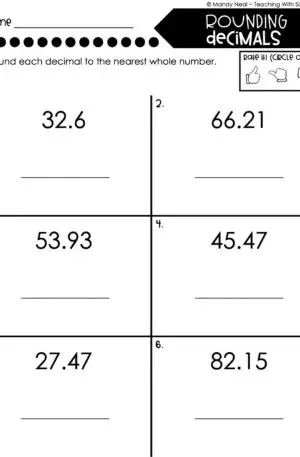 5th Grade Decimals – Rounding Decimals Worksheet 1