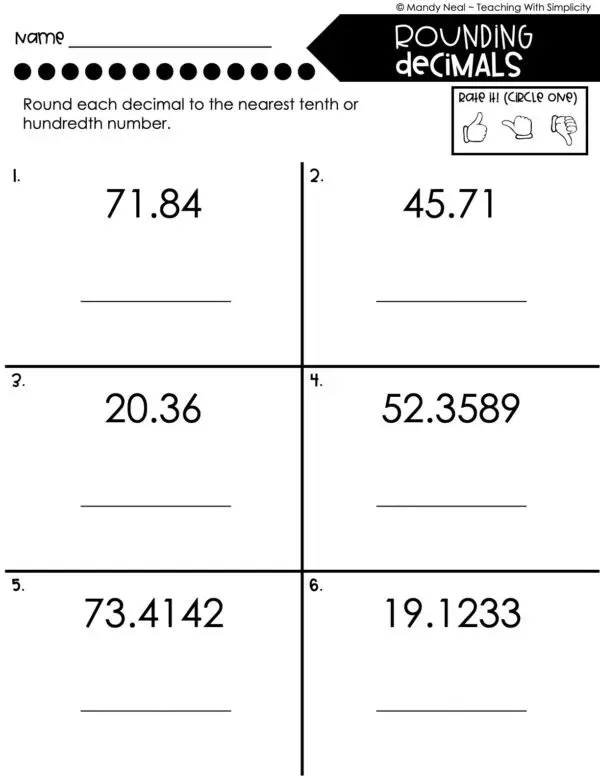 5th Grade Decimals – Rounding Decimals Worksheet 2