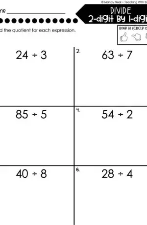 5th Grade Division – Divide 2-Digit by 1-Digit Numbers Worksheet 1